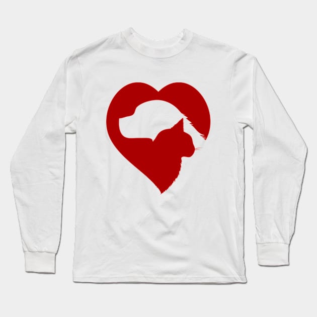 Cat and dog heart - cute I love pets design for animal lovers Long Sleeve T-Shirt by punderful_day